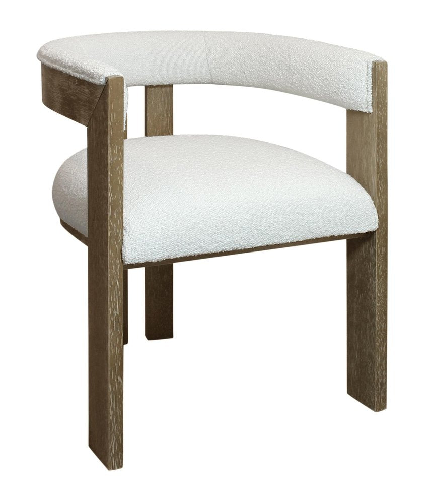Ivory and Brown Upholstered Boucle Open Back Dining Arm Chair HomeRoots