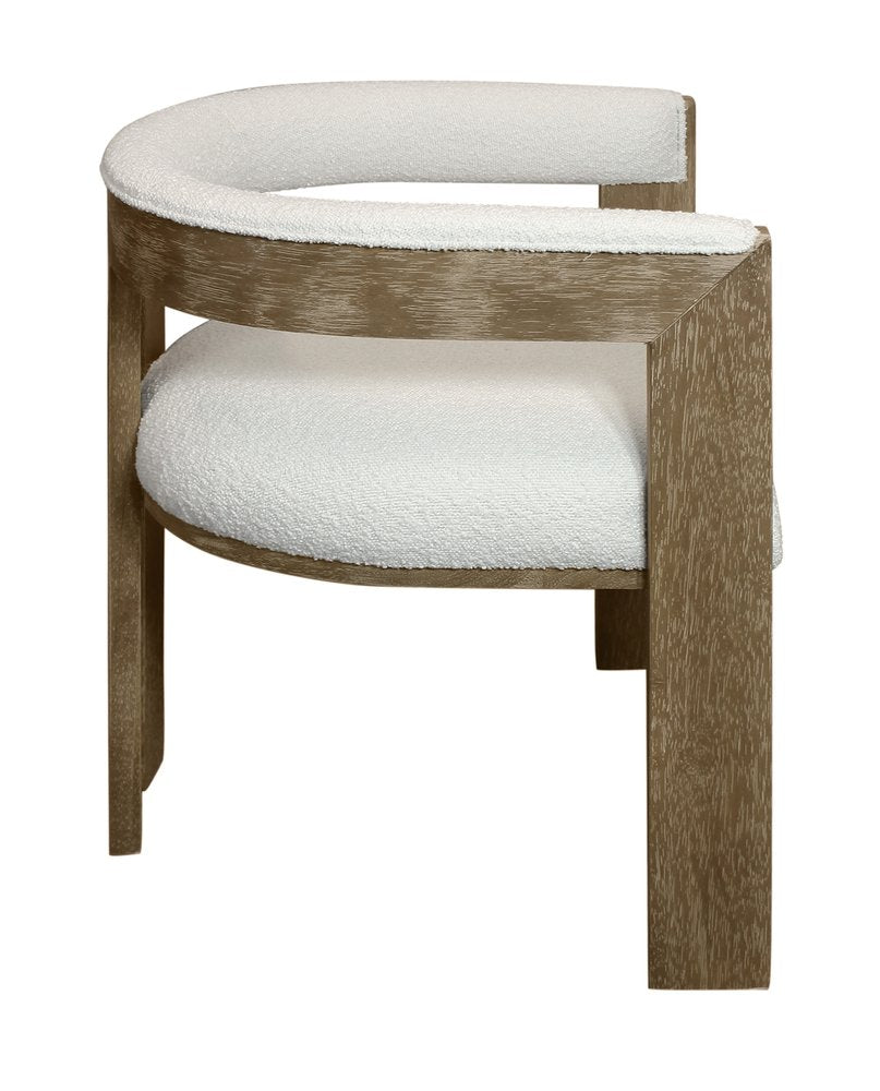 Ivory and Brown Upholstered Boucle Open Back Dining Arm Chair HomeRoots