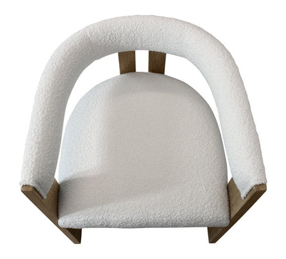 Ivory and Brown Upholstered Boucle Open Back Dining Arm Chair HomeRoots