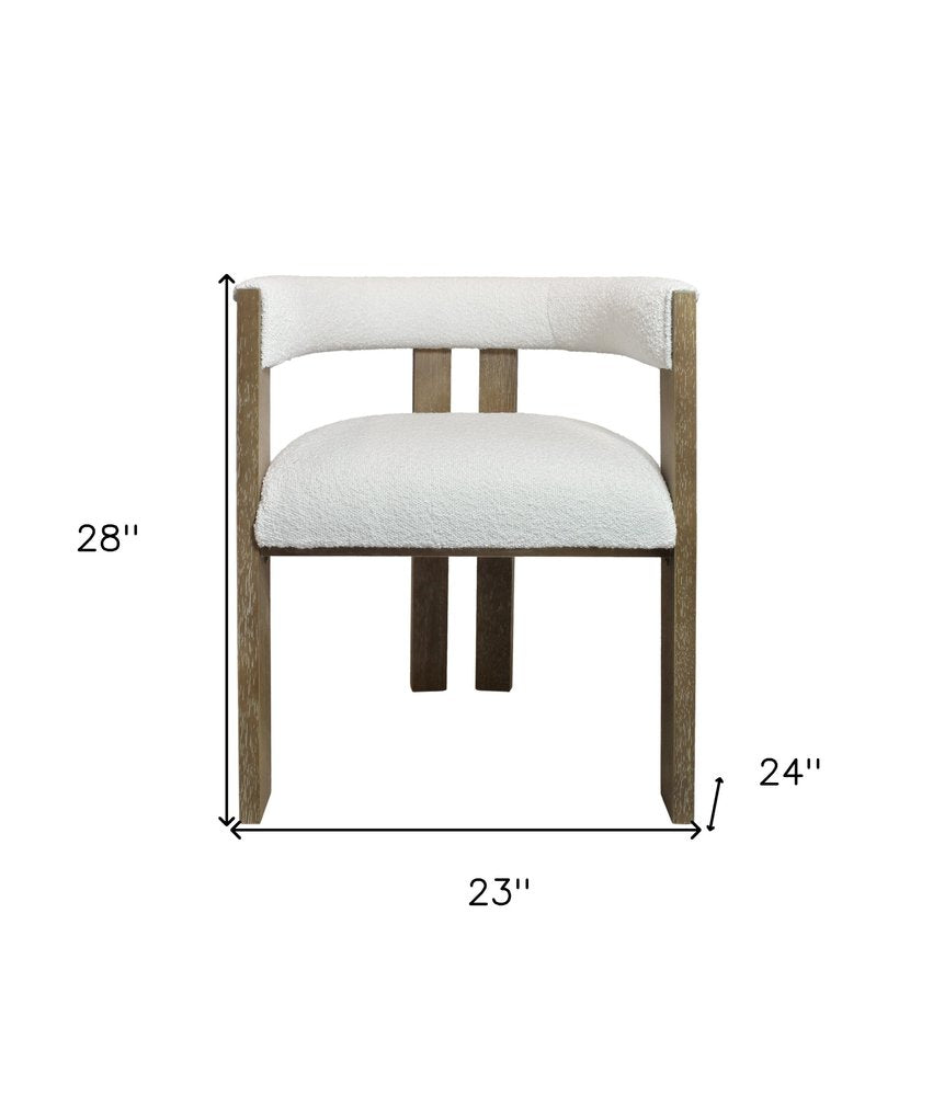 Ivory and Brown Upholstered Boucle Open Back Dining Arm Chair HomeRoots