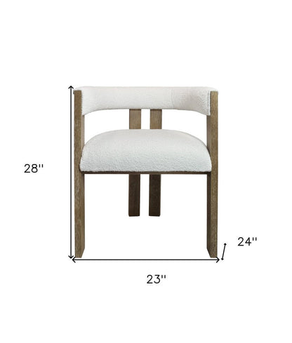 Ivory and Brown Upholstered Boucle Open Back Dining Arm Chair HomeRoots