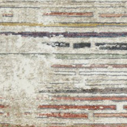 2' X 3' Beige Geometric Distressed Area Rug With Fringe - 48.0" (L) x 48.0" (W) x 0.43" (H)