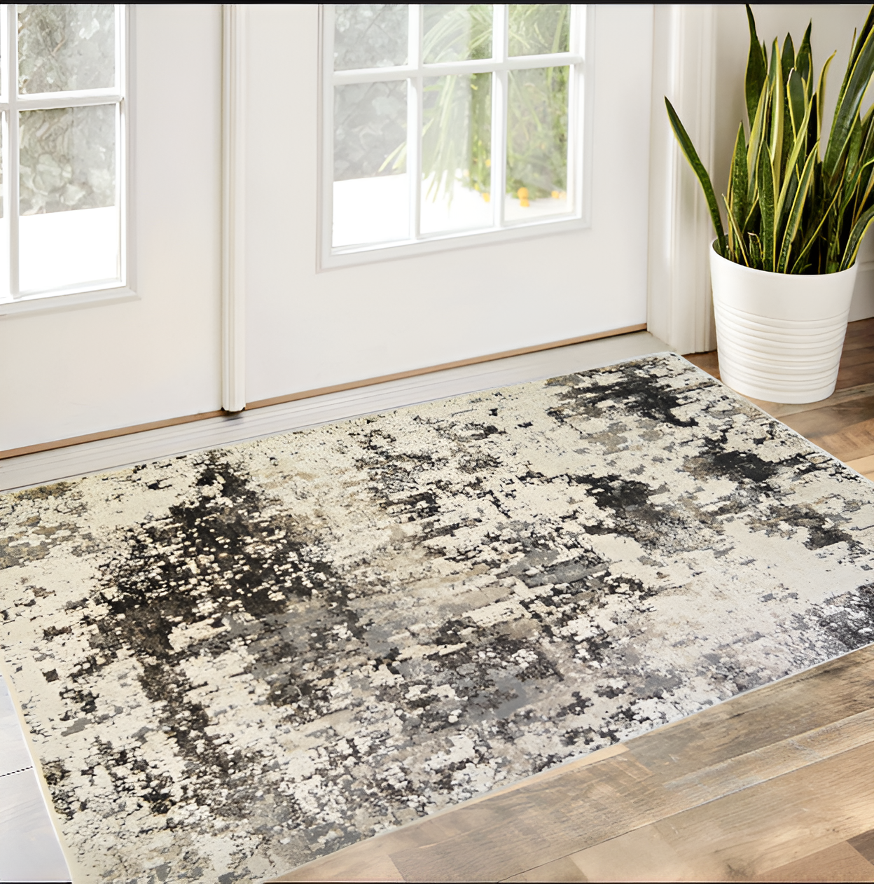 2' X 3' Black Abstract Distressed Area Rug With Fringe - 47.24" (L) x 47.24" (W) x 0.43" (H)