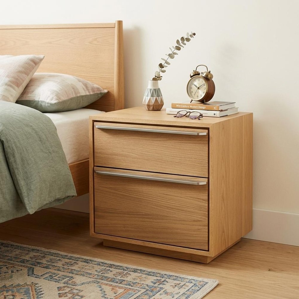 24" Natural Solid and Manufactured Wood Two Drawer Nightstand HomeRoots