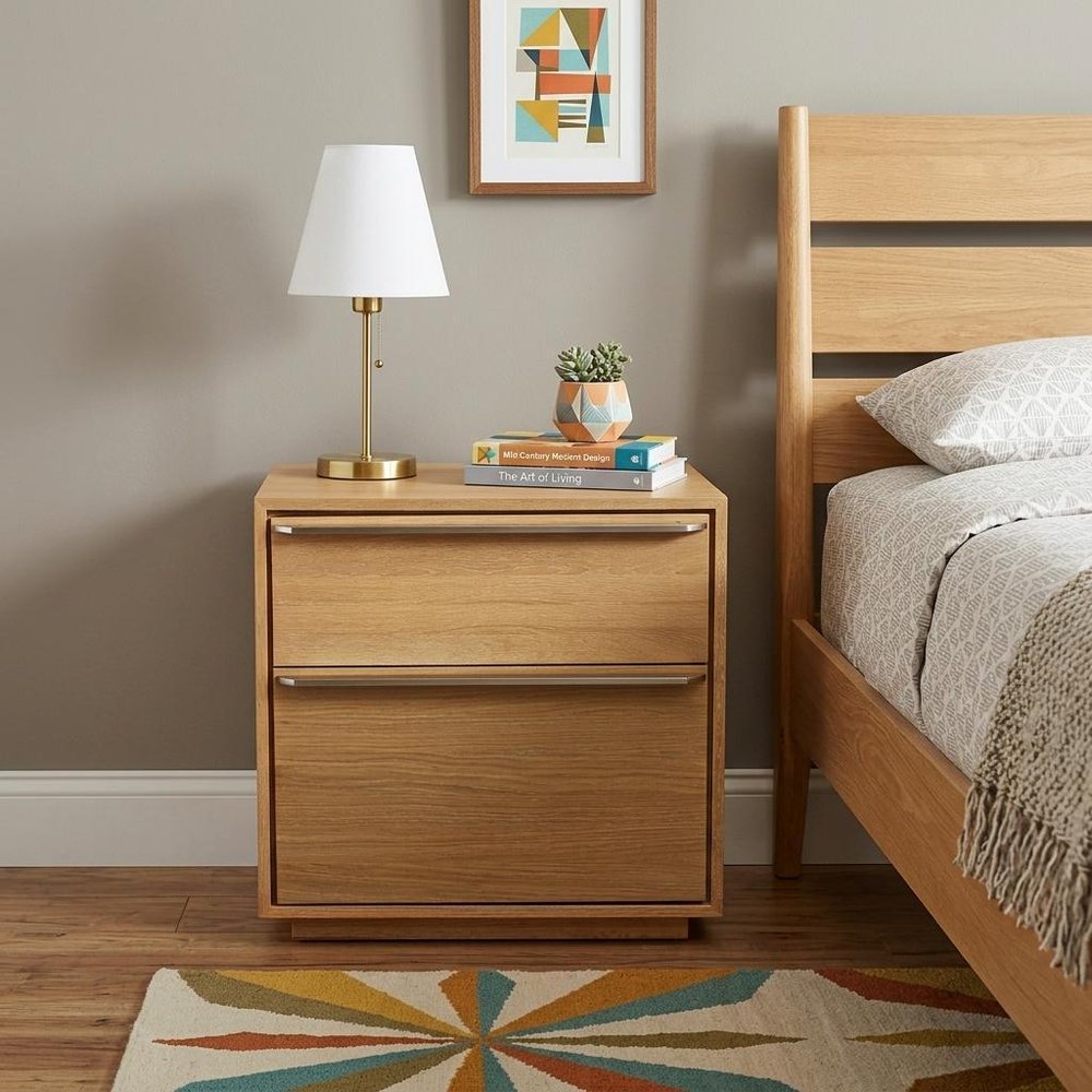28" Natural Solid and Manufactured Wood Two Drawer Nightstand HomeRoots