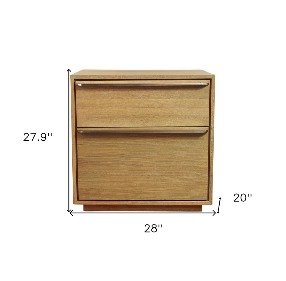 28" Natural Solid and Manufactured Wood Two Drawer Nightstand HomeRoots