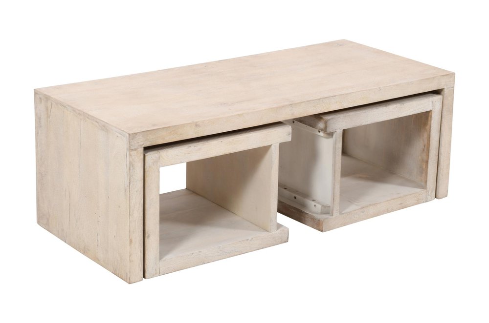 Three Piece Natural Solid Wood Distressed Sled Coffee And End Tables Set HomeRoots