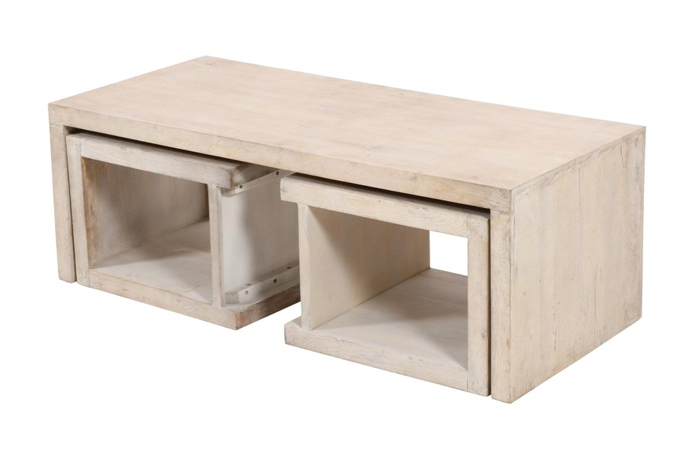 Three Piece Natural Solid Wood Distressed Sled Coffee And End Tables Set — view 12