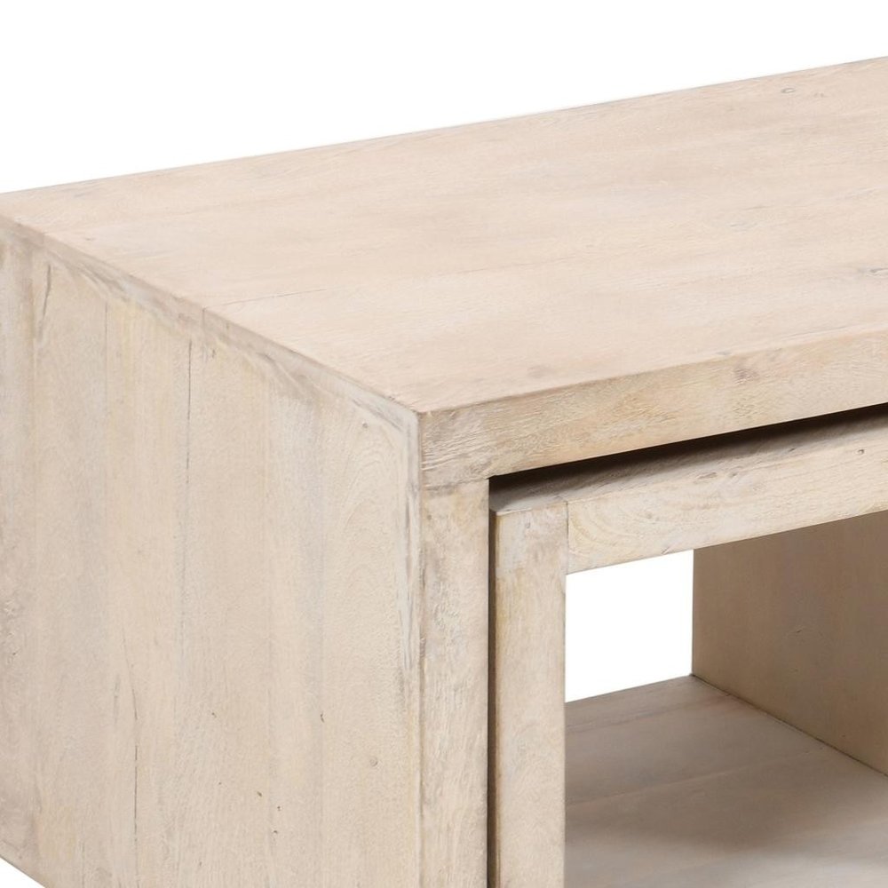 Three Piece Natural Solid Wood Distressed Sled Coffee And End Tables Set — view 14