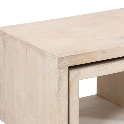 Three Piece Natural Solid Wood Distressed Sled Coffee And End Tables Set HomeRoots