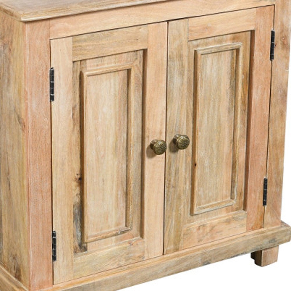 28" Distressed Natural Solid Wood Nightstand With Storage HomeRoots