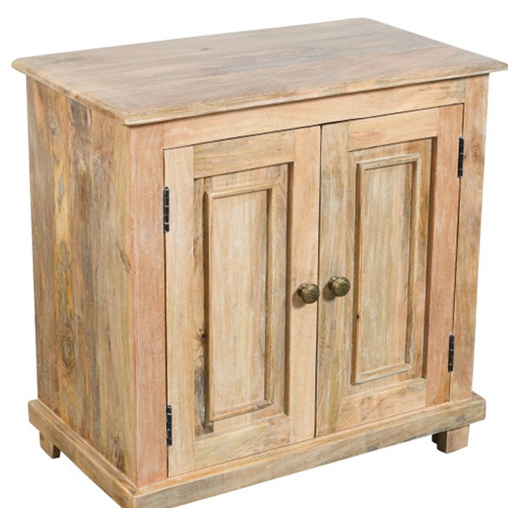 28" Distressed Natural Solid Wood Nightstand With Storage — view 2