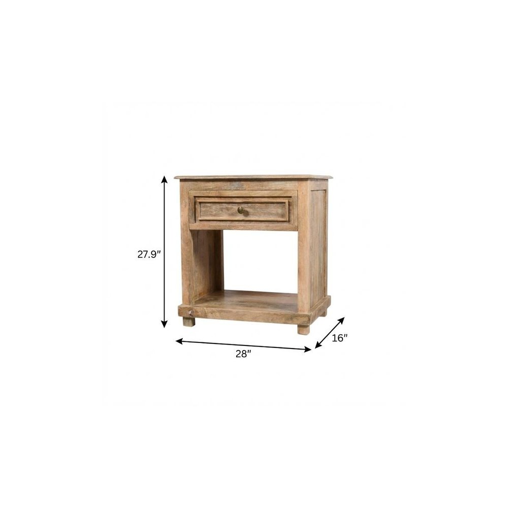 28" Distressed Natural One Drawer Solid Wood Nightstand HomeRoots