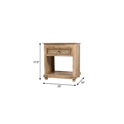 28" Distressed Natural One Drawer Solid Wood Nightstand HomeRoots