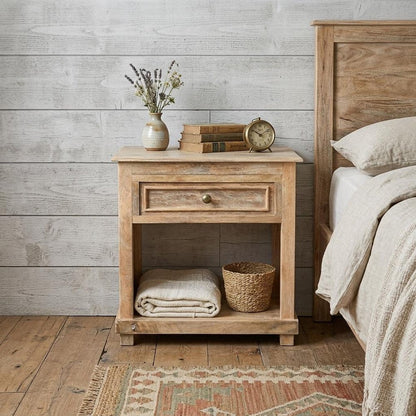28" Distressed Natural One Drawer Solid Wood Nightstand HomeRoots