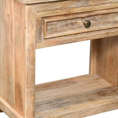 28" Distressed Natural One Drawer Solid Wood Nightstand HomeRoots
