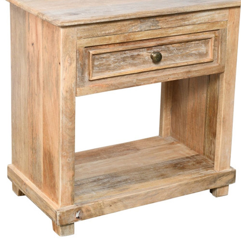 28" Distressed Natural One Drawer Solid Wood Nightstand HomeRoots