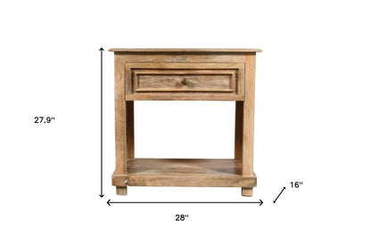 28" Distressed Natural One Drawer Solid Wood Nightstand HomeRoots