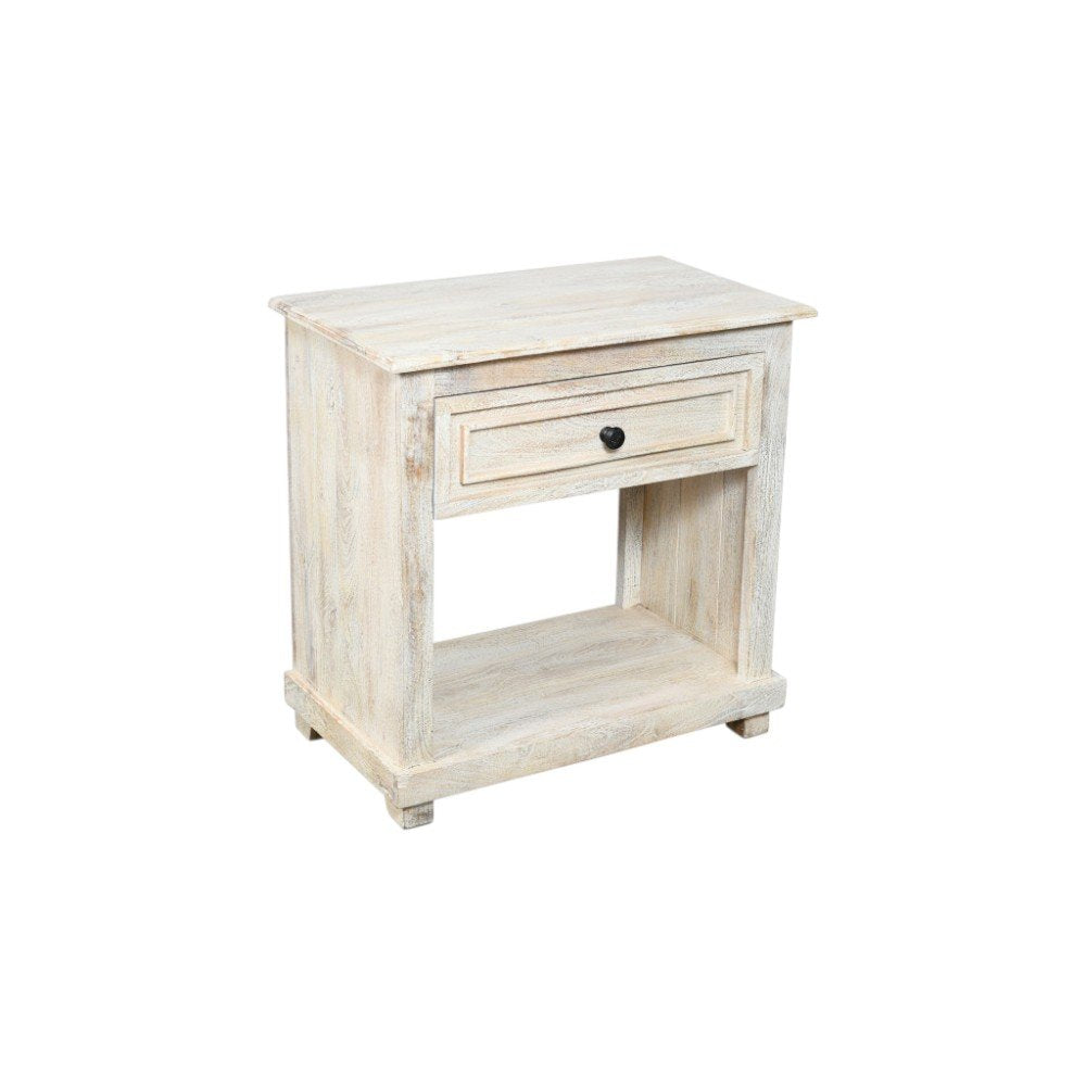 28" White Solid Wood Distressed One Drawer Nightstand HomeRoots