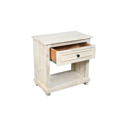 28" White Solid Wood Distressed One Drawer Nightstand HomeRoots