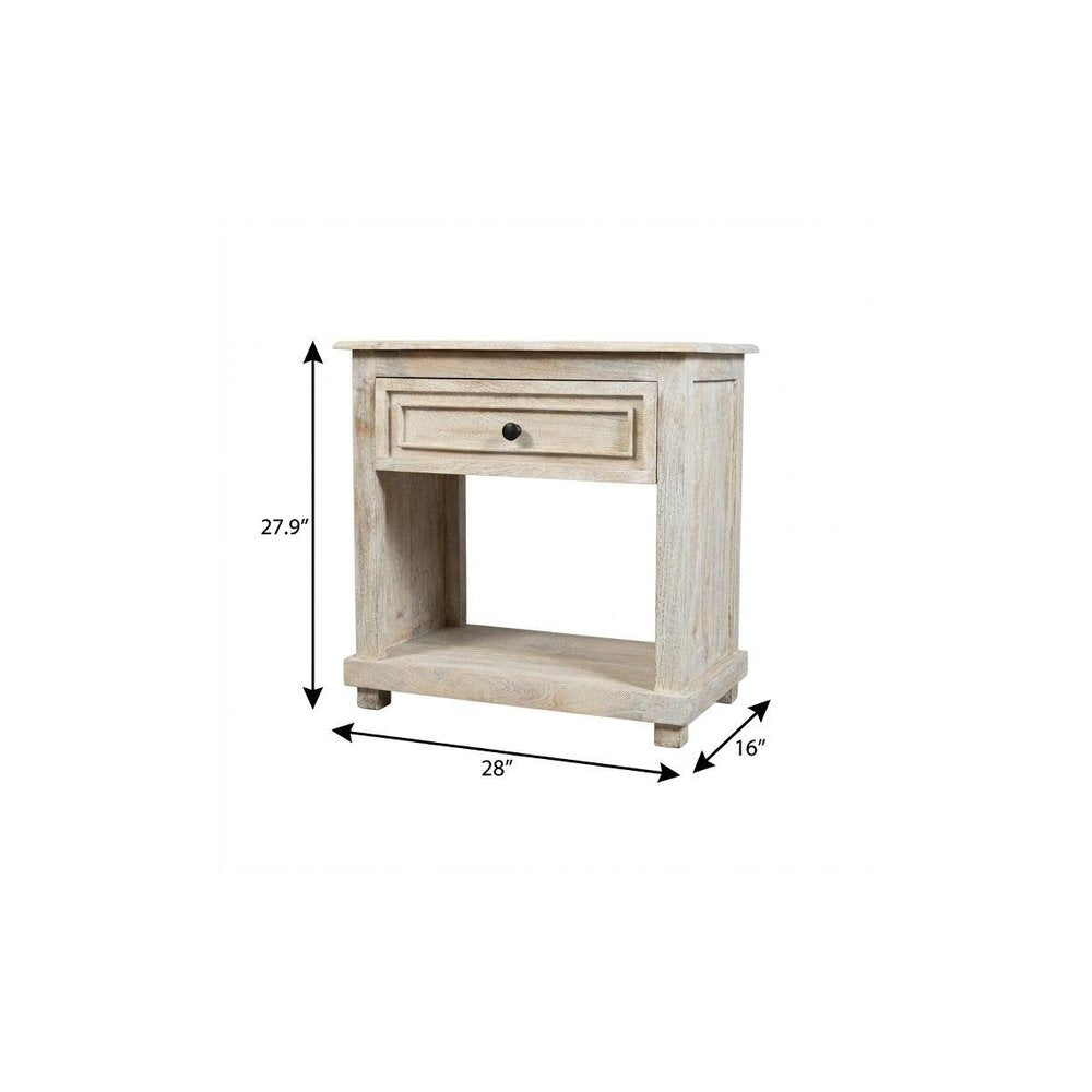 28" White Solid Wood Distressed One Drawer Nightstand HomeRoots