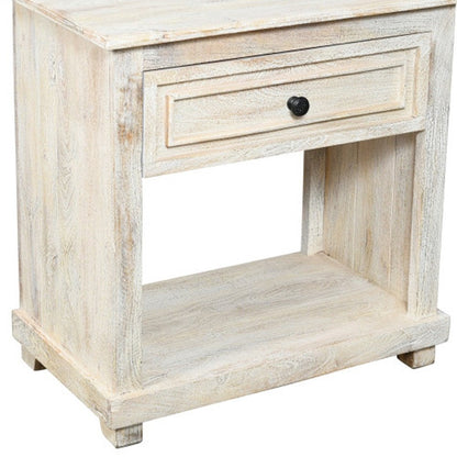 28" White Solid Wood Distressed One Drawer Nightstand HomeRoots