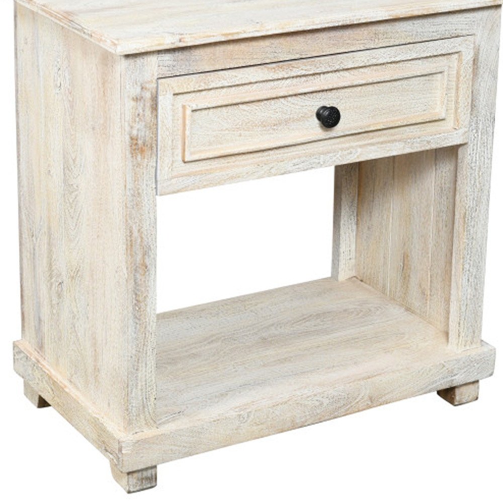 28" White Solid Wood Distressed One Drawer Nightstand — view 2
