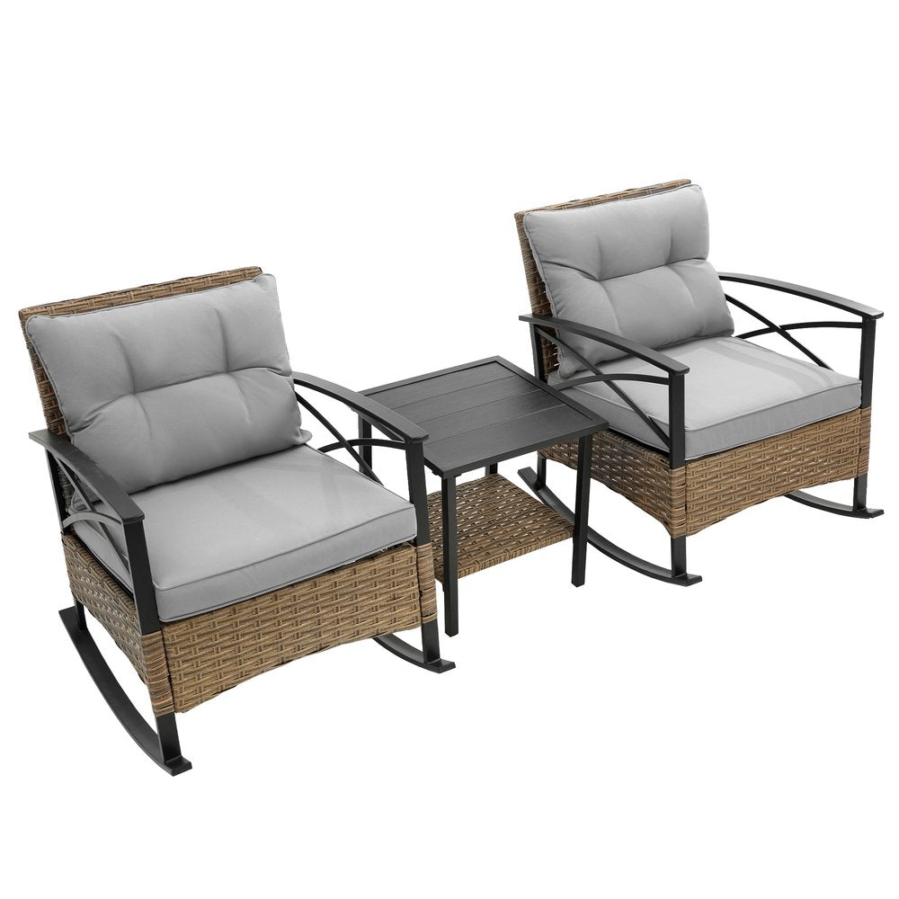 Three Piece Black Natural and Gray Rattan Two Person Seating Group With Table HomeRoots