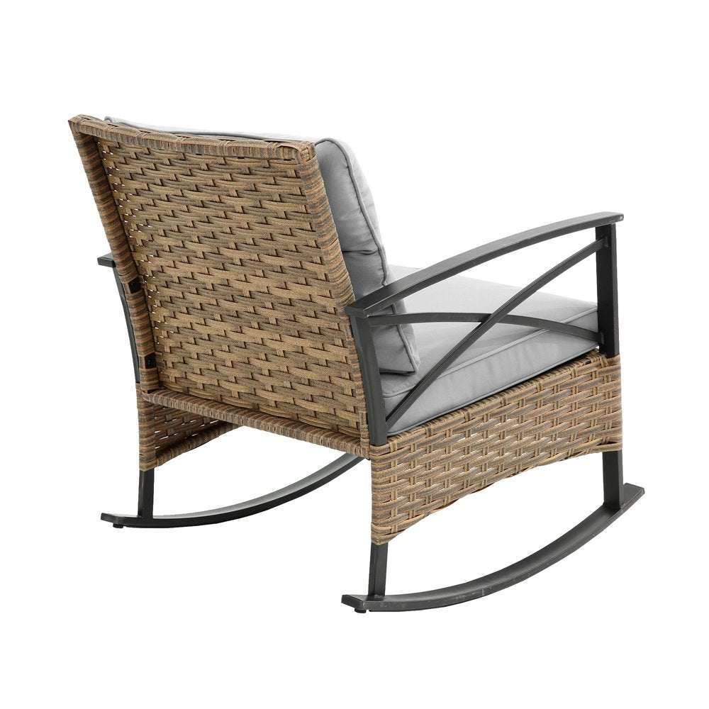 Three Piece Black Natural and Gray Rattan Two Person Seating Group With Table HomeRoots