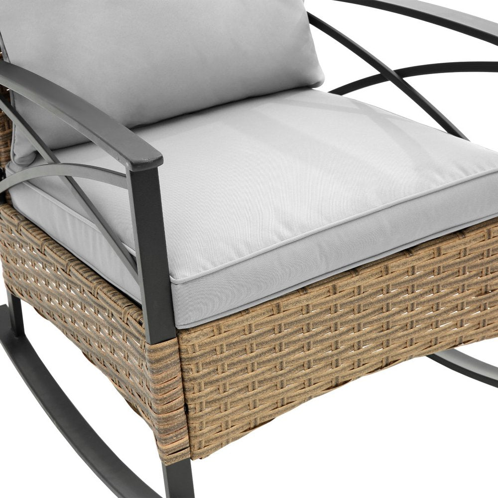 Three Piece Black Natural and Gray Rattan Two Person Seating Group With Table — view 4