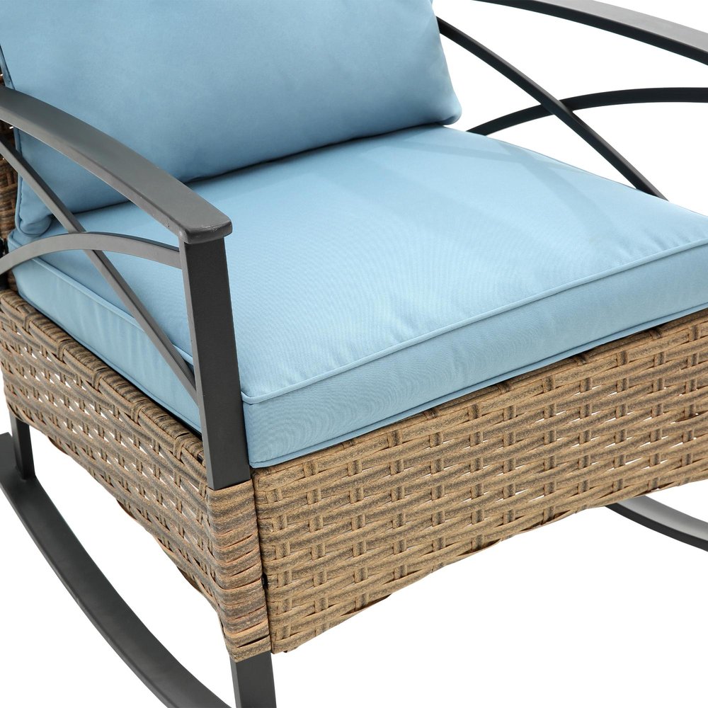 Three Piece Black Natural and Light Blue Rattan Two Person Seating Group With Table — view 3
