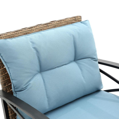 Three Piece Black Natural and Light Blue Rattan Two Person Seating Group With Table HomeRoots