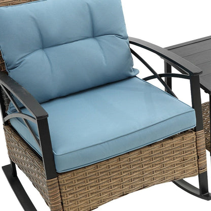 Three Piece Black Natural and Light Blue Rattan Two Person Seating Group With Table HomeRoots