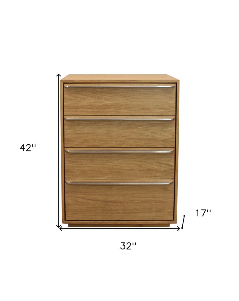 32" Natural Solid Wood Four Drawer Dresser HomeRoots