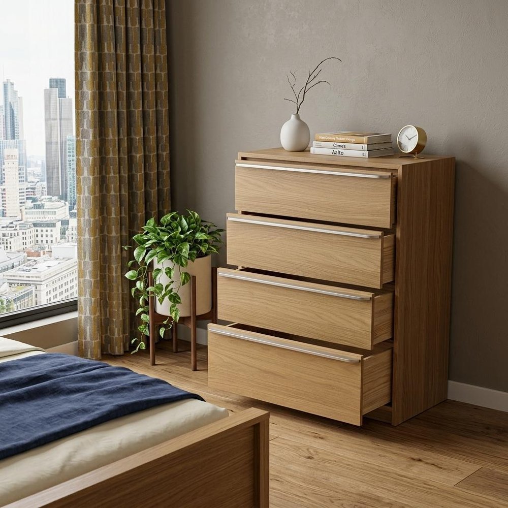 32" Natural Solid Wood Four Drawer Dresser HomeRoots