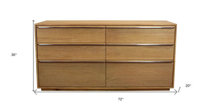 72" Brown Solid Wood Six Drawer Double Dresser HomeRoots