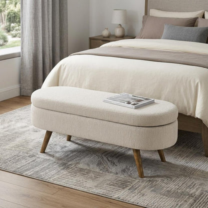 44" Beige and Brown Linen Upholstered Storage Bench with Flip Top HomeRoots