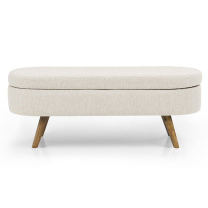 44" Beige and Brown Linen Upholstered Storage Bench with Flip Top HomeRoots