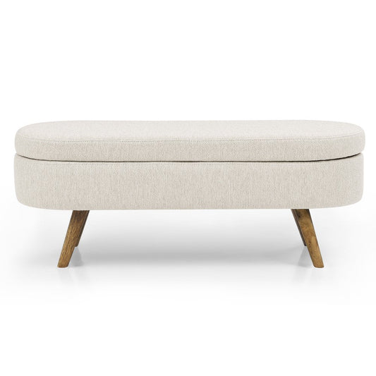 44" Beige and Brown Linen Upholstered Storage Bench with Flip Top HomeRoots