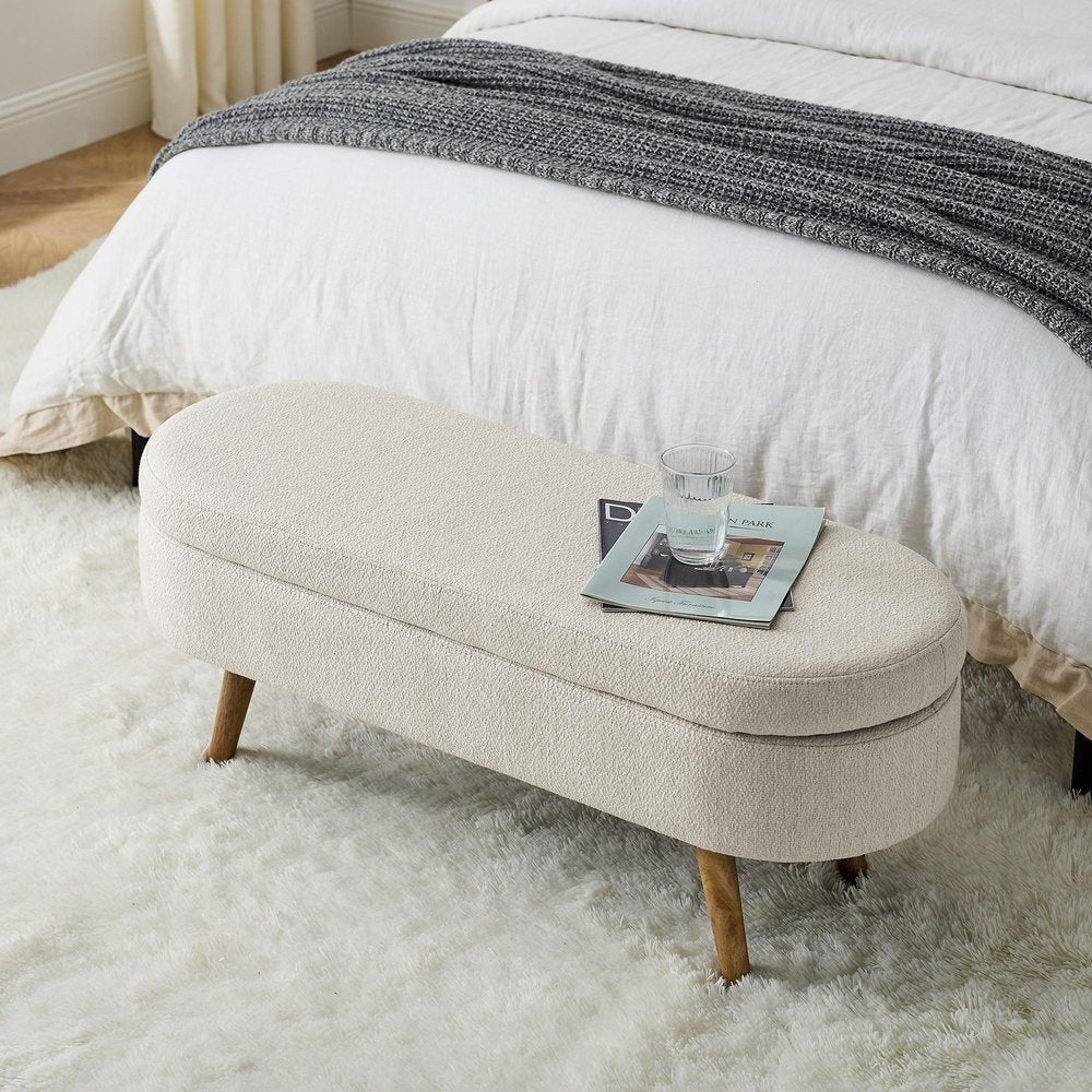 44" Beige and Brown Linen Upholstered Storage Bench with Flip Top HomeRoots