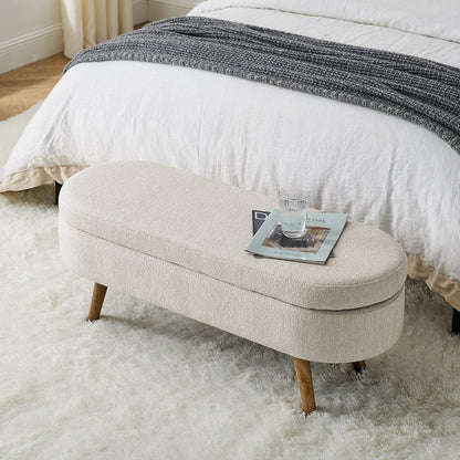 44" Beige and Brown Linen Upholstered Storage Bench with Flip Top HomeRoots