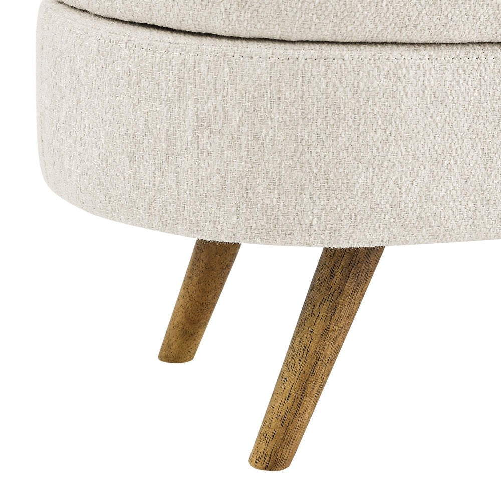 44" Beige and Brown Linen Upholstered Storage Bench with Flip Top HomeRoots