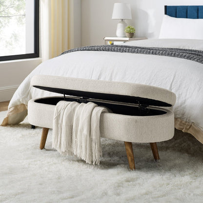 44" Beige and Brown Linen Upholstered Storage Bench with Flip Top HomeRoots