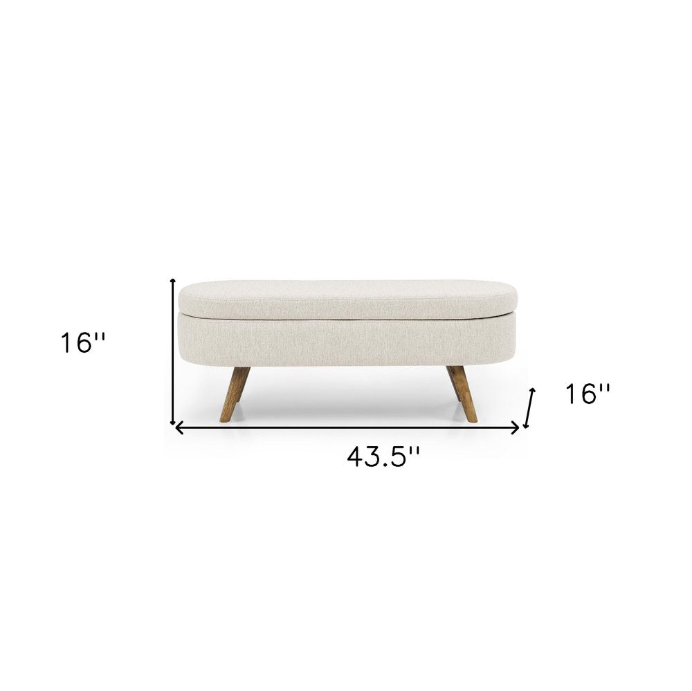 44" Beige and Brown Linen Upholstered Storage Bench with Flip Top HomeRoots