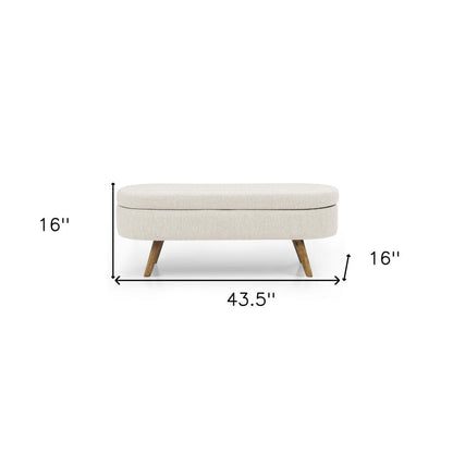 44" Beige and Brown Linen Upholstered Storage Bench with Flip Top HomeRoots