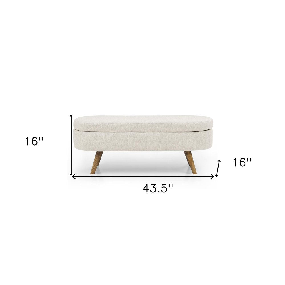 44" Beige and Brown Linen Upholstered Storage Bench with Flip Top HomeRoots