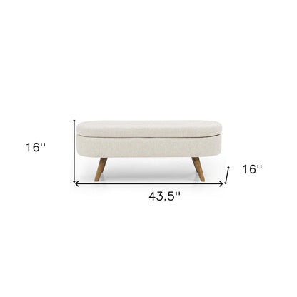44" Beige and Brown Linen Upholstered Storage Bench with Flip Top HomeRoots