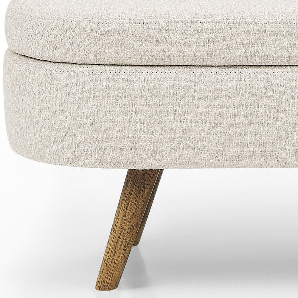 44" Beige and Brown Linen Upholstered Storage Bench with Flip Top HomeRoots