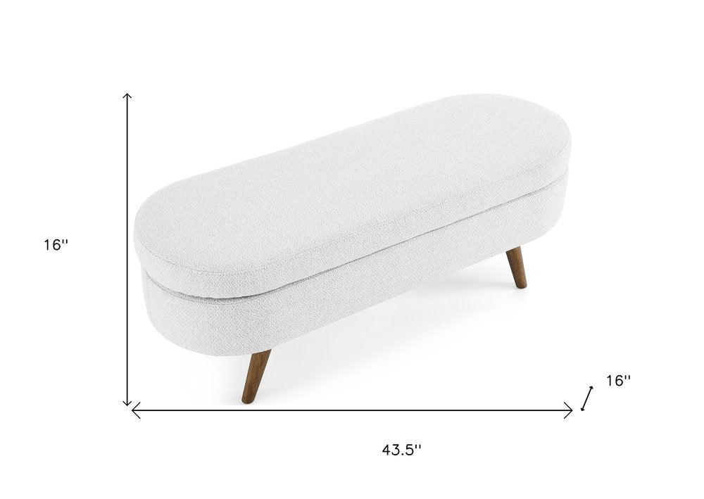 44" White and Brown Linen Upholstered Storage Bench with Flip Top HomeRoots