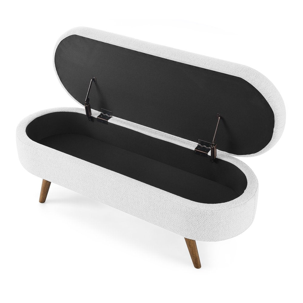 44" White and Brown Linen Upholstered Storage Bench with Flip Top HomeRoots